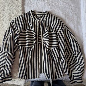 Banana Republic Navy and White Striped Poplin